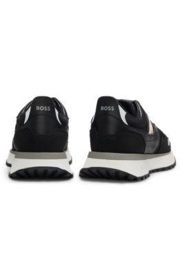 Mixed-material trainers with leather and mesh, Black