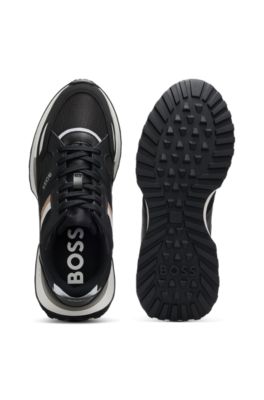 Mixed-material trainers with leather and mesh, Black