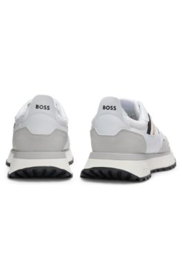 Mixed-material trainers with leather and mesh, White