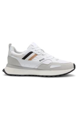Mixed-material trainers with leather and mesh, White
