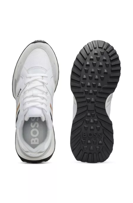 Mixed-material trainers with leather and mesh