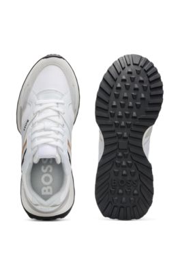 Mixed-material trainers with leather and mesh, White