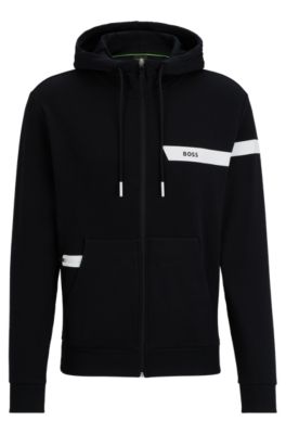 HUGO BOSS ZIP-UP HOODIE WITH LOGO STRIPE