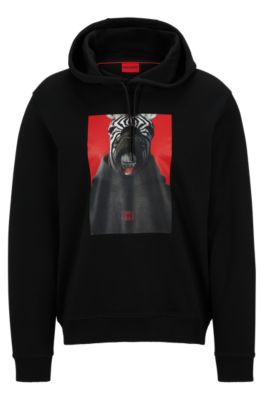 HUGO - Graphic-print hoodie in French-terry cotton