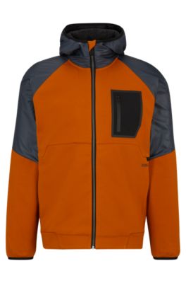 BOSS - Mixed-material zip-up hoodie with fleece lining