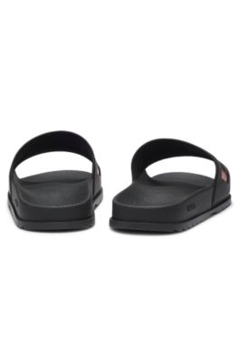 Slip-on slides with branded upper strap, Black