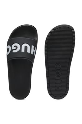 Slip-on slides with branded upper strap, Black
