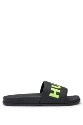 Slip-on slides with branded upper strap, Black