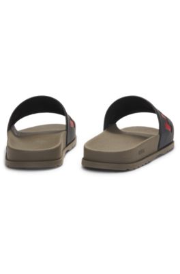 Slip-on slides with branded upper strap, Light Green