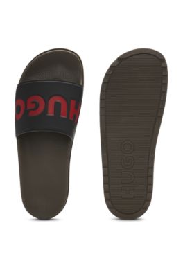 Slip-on slides with branded upper strap, Light Green