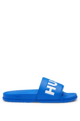 Slip-on slides with branded upper strap, Light Blue