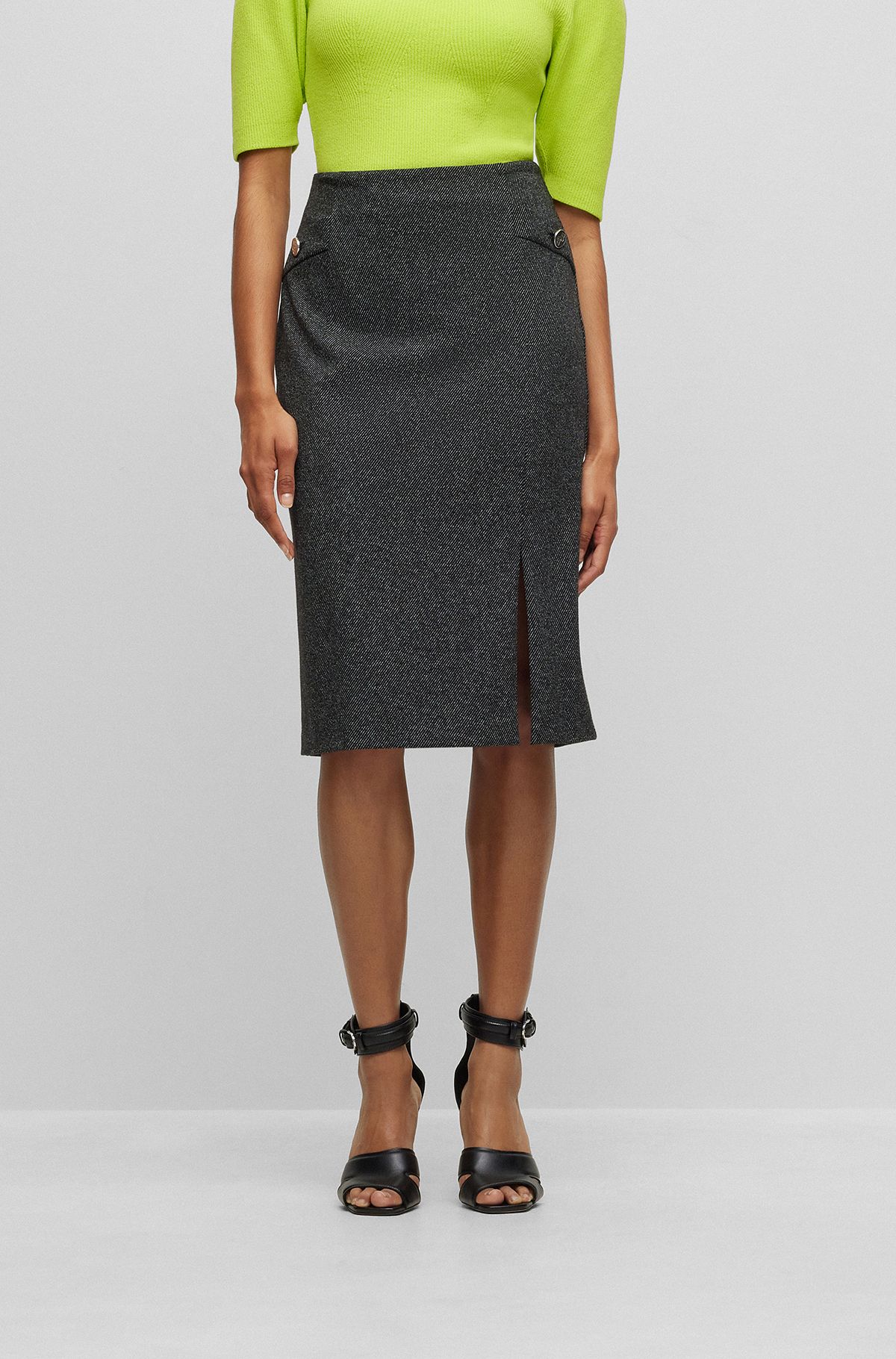 Slim-fit pencil skirt with front slit, Patterned