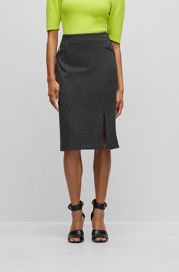 Slim-fit pencil skirt with front slit, Patterned