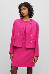 Slim-fit tweed jacket with double-breasted closure, Pink