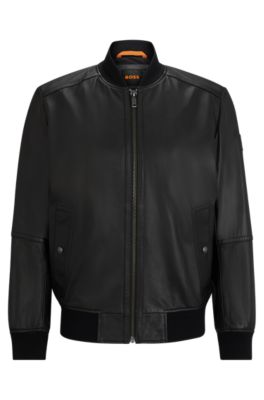 BOSS Regular fit jacket in textured soft touch leather