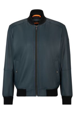 Hugo Boss Regular-fit Jacket In Textured Soft-touch Leather In Light Green