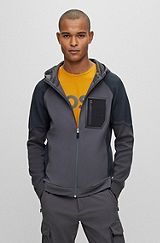 Mixed-material hooded jacket with signature pocket, Dark Grey