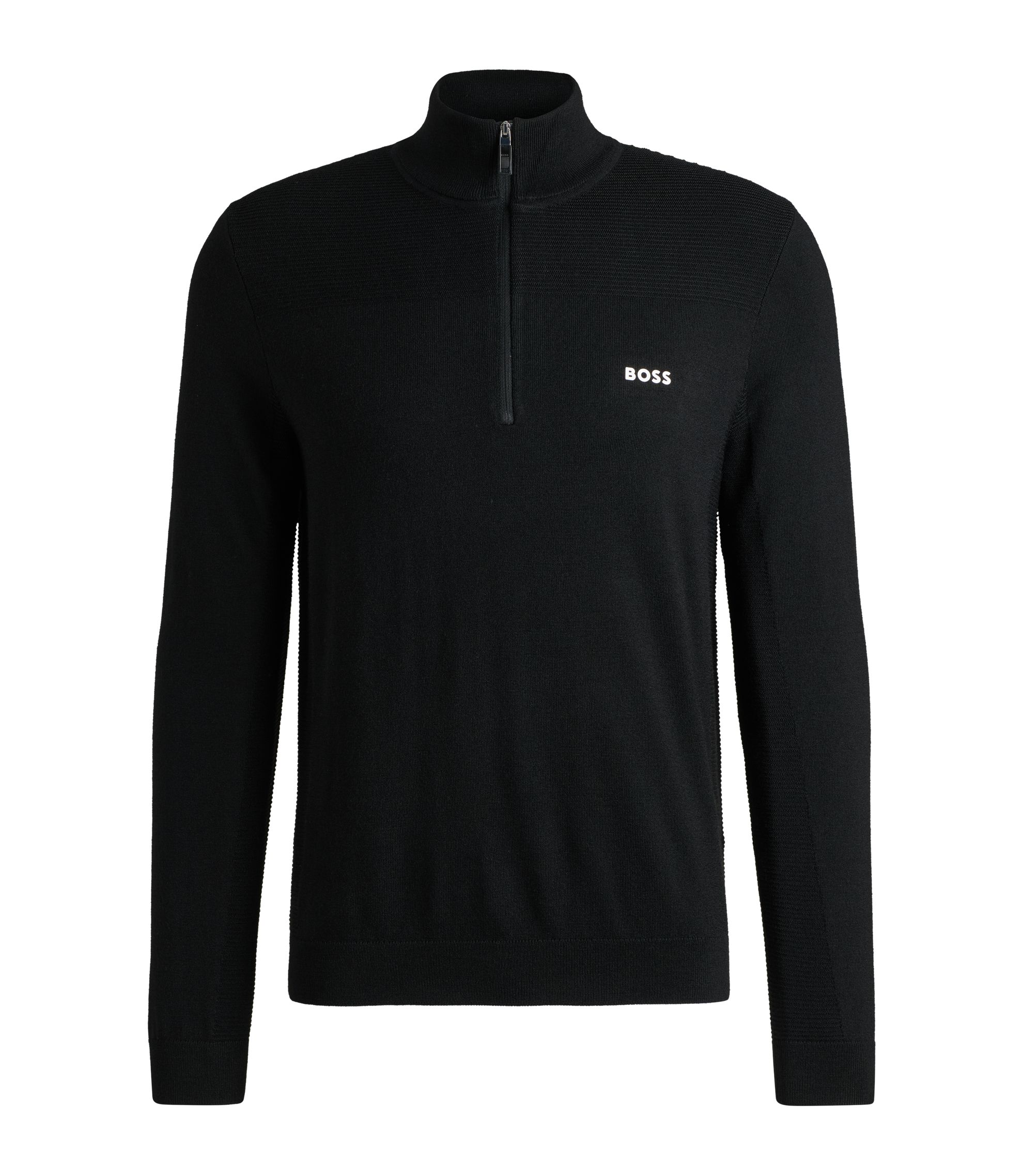 BOSS - Branded zip-neck sweater in dry-flex fabric - Black