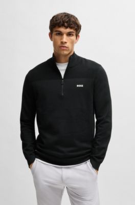 Branded zip-neck sweater in dry-flex fabric, Black
