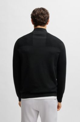 Branded zip-neck sweater in dry-flex fabric, Black