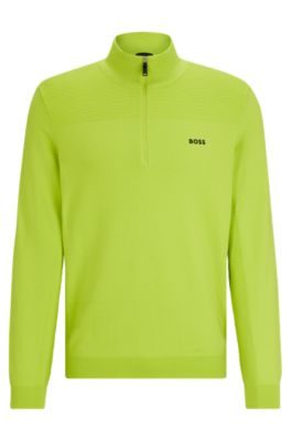 HUGO BOSS BRANDED ZIP-NECK SWEATER IN DRY-FLEX FABRIC