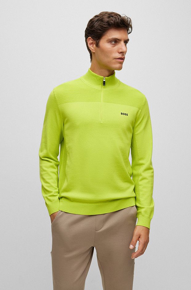 Branded zip-neck sweater in dry-flex fabric, Green