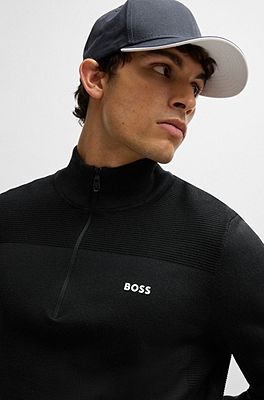 BOSS - Branded zip-neck sweater in dry-flex fabric