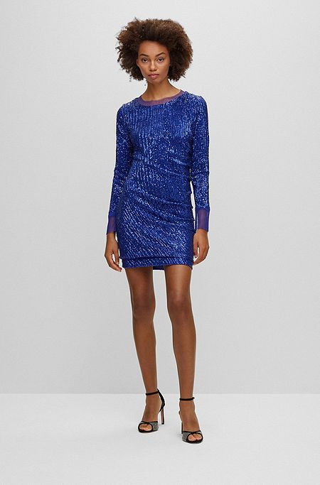 Slim-fit dress with sequin embellishments, Light Blue