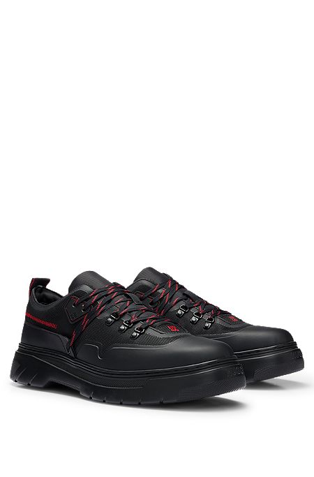 Hiking-inspired Derby shoes with red stitching, Black