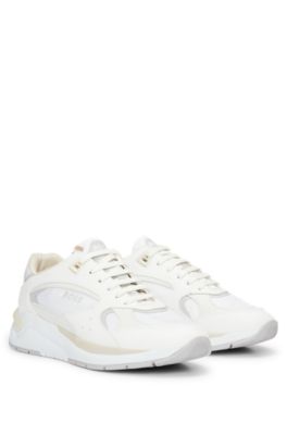 HUGO BOSS MIXED-MATERIAL TRAINERS WITH LOGOS