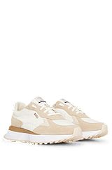 Mixed-material trainers with pop-color sole, Light Beige