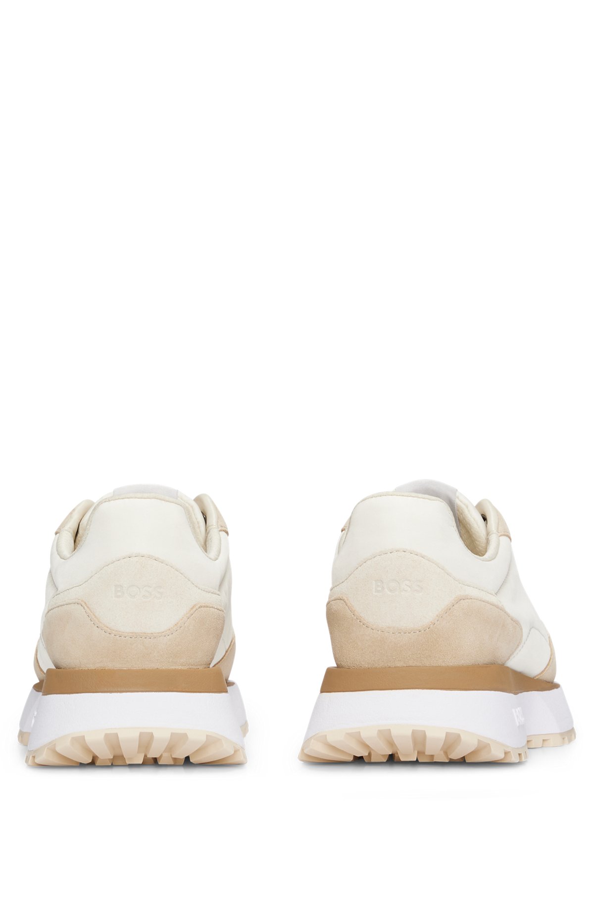 Mixed-material trainers with pop-color sole, Light Beige