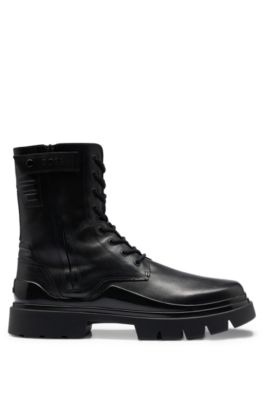 HUGO BOSS LEATHER LACE-UP BOOTS WITH BRANDED STRAP