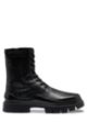 Leather lace-up boots with branded strap, Black