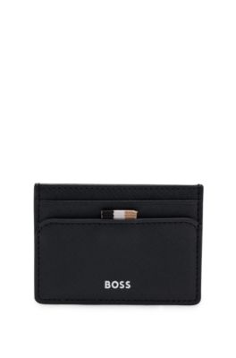 Hugo Boss Card Holder With Signature Stripe And Logo Detail In Black