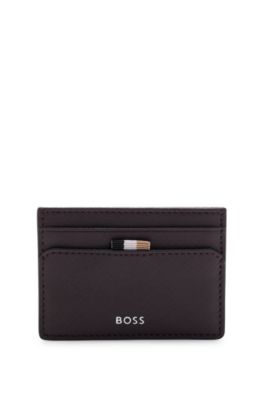 Hugo Boss Card Holder With Signature Stripe And Logo Detail In Light Red