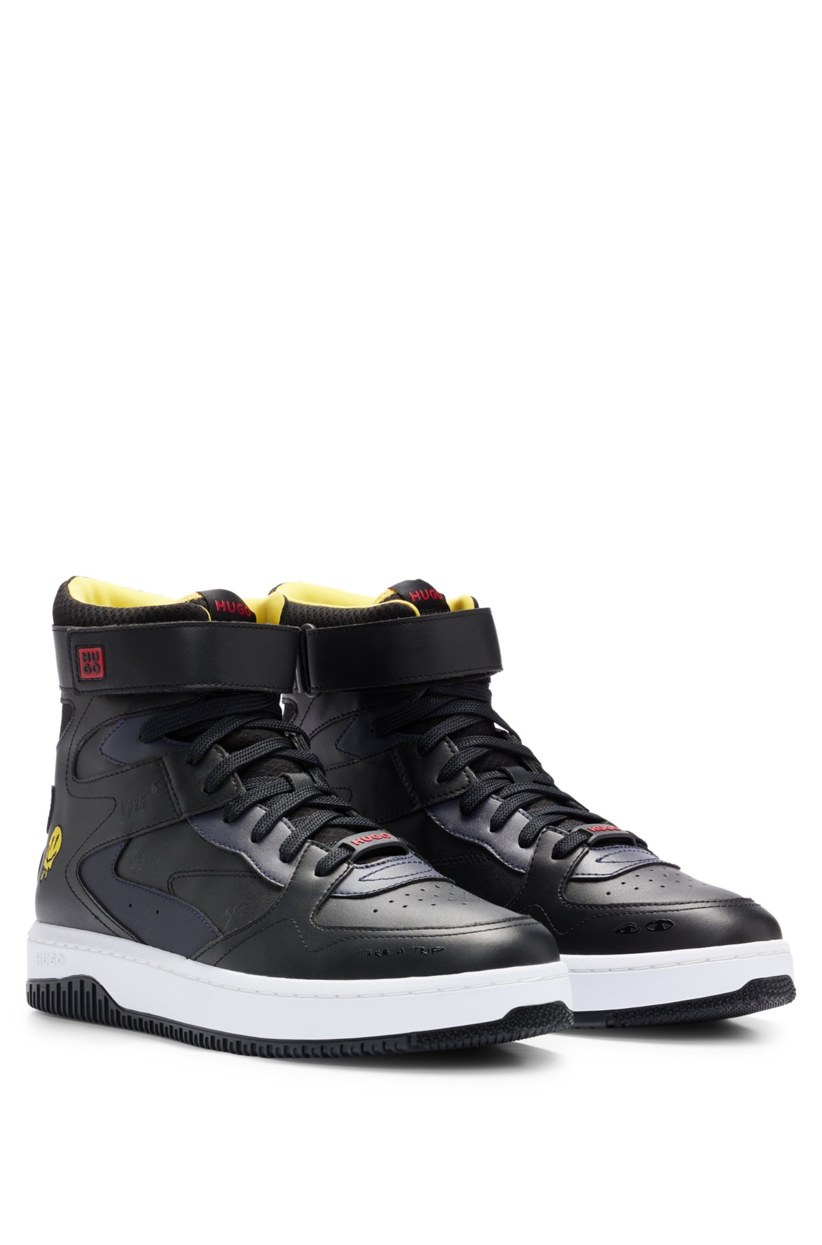 Hugo Men's Basketball-inspired High-Top Trainer Sneakers with Branded Details - Black - Size 6