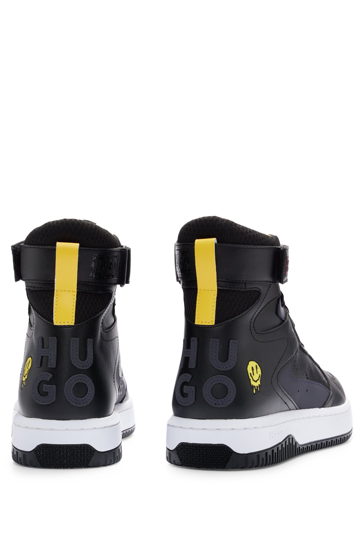 Basketball-inspired high-top trainers with branded details, Black