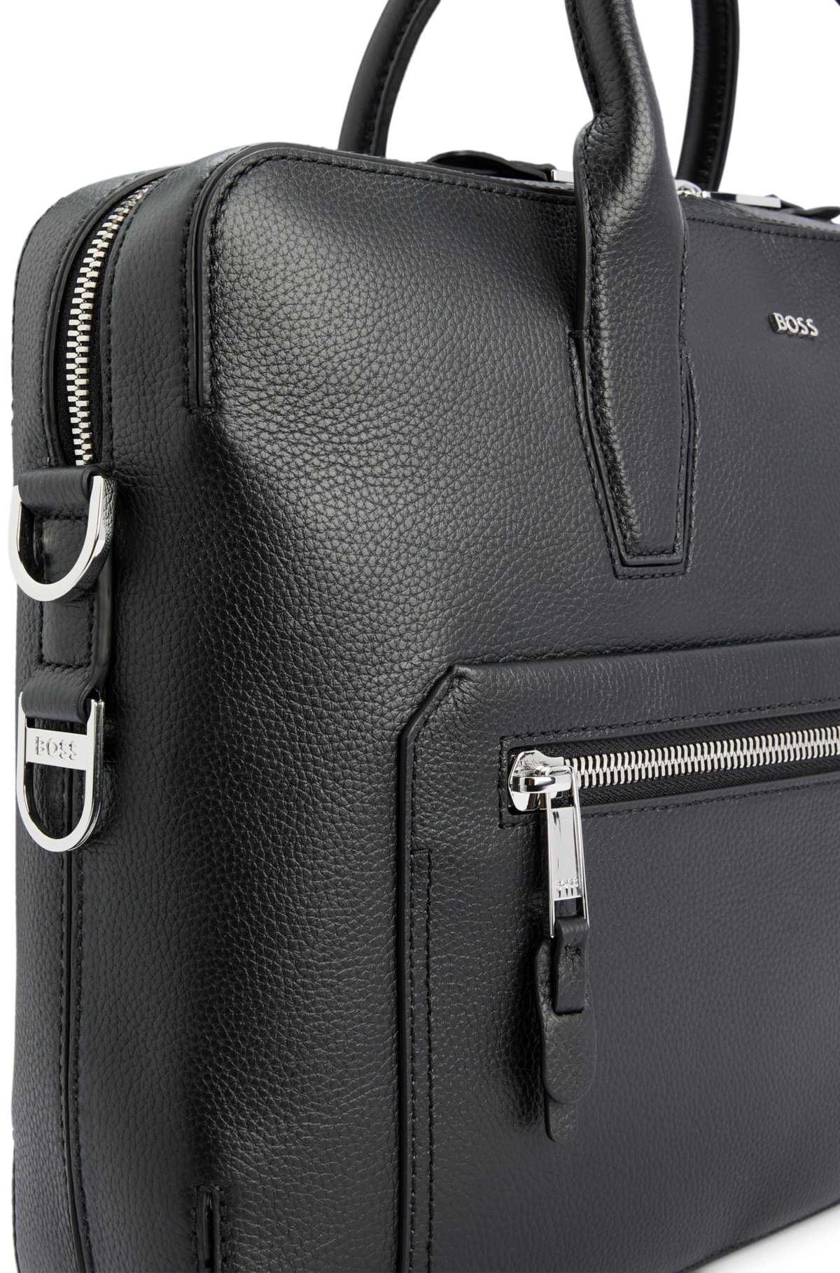 BOSS - Grained-leather document case with silver-tone hardware