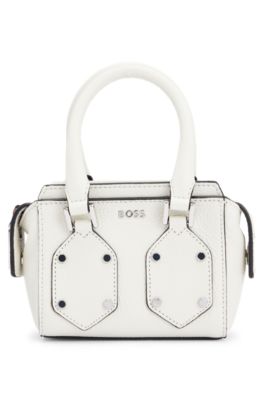 Shop Hugo Boss Grained-leather Mini Bag With Branded Hardware In White
