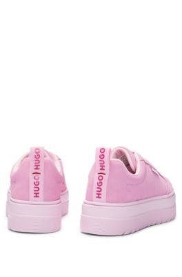 Suede trainers with rubber platform sole and logo flag, Pink