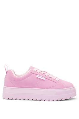 Suede trainers with rubber platform sole and logo flag, Pink
