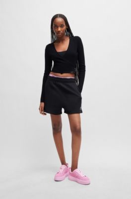 Suede trainers with rubber platform sole and logo flag, Pink