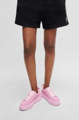 Suede trainers with rubber platform sole and logo flag, Pink