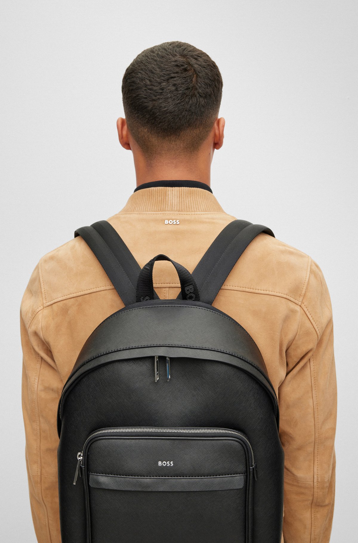Bonded-leather backpack with branded polished hardware, Black