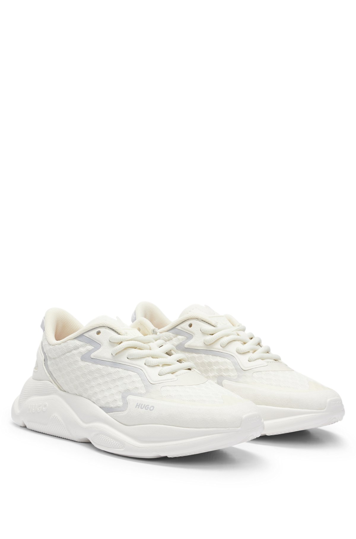 Mixed-material trainers with degradé effects and reflective detail, White