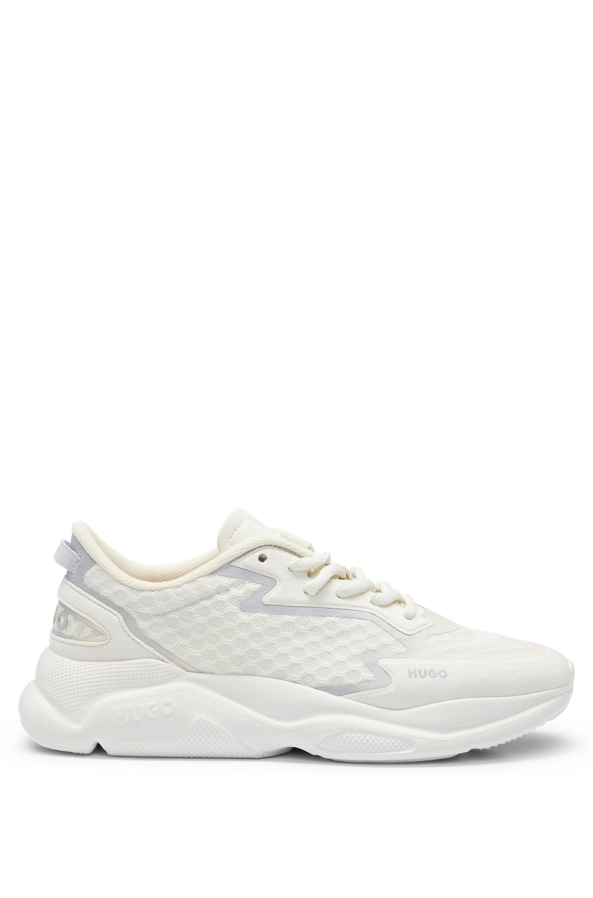 Mixed-material trainers with degradé effects and reflective detail, White
