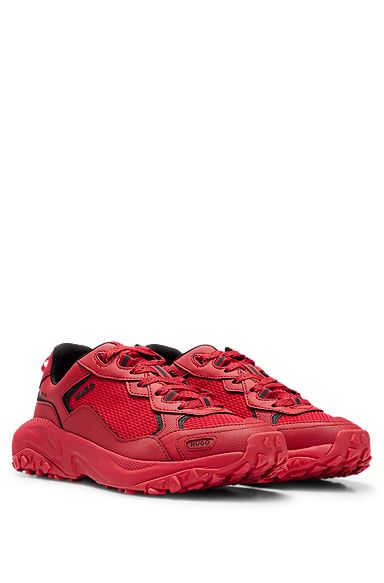 Mixed-material trainers with mesh and faux leather, Light Red
