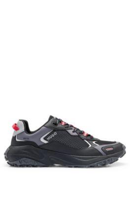 Hugo Boss Low-top Trainers With Open-mesh Uppers In Black
