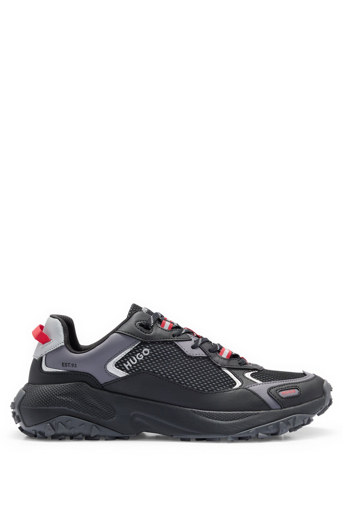 Low-top trainers with open-mesh uppers, Black